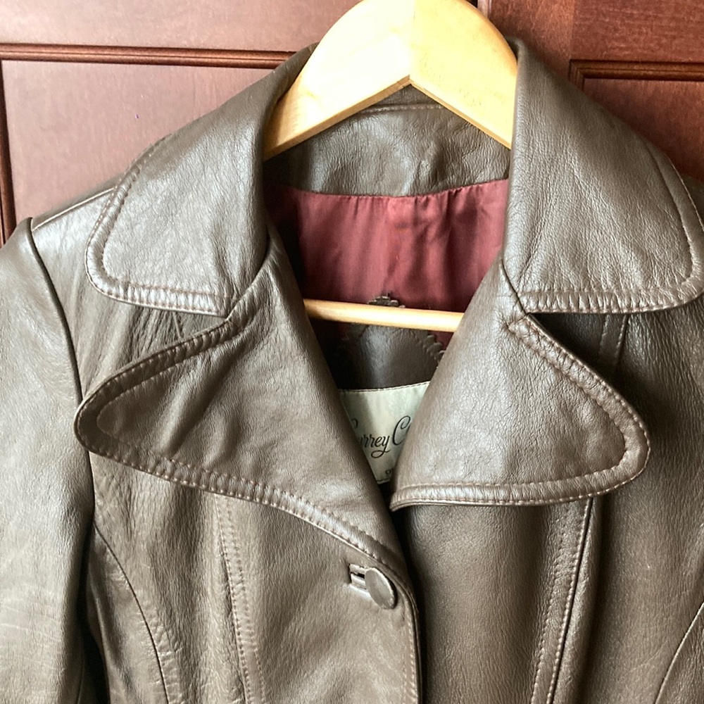 Vintage 70s Surrey Classics Brown Cabretta Leather midi-length Coat Size 6